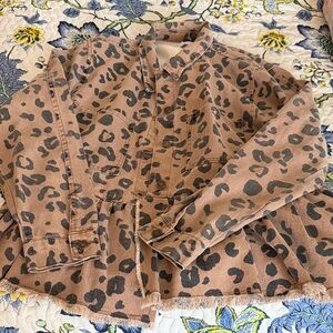 Mud Pie Leopard Print Jean Jacket in Brown and Black